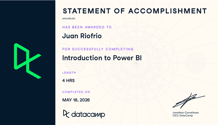 Certificado DataCamp: Introduction to Power BI